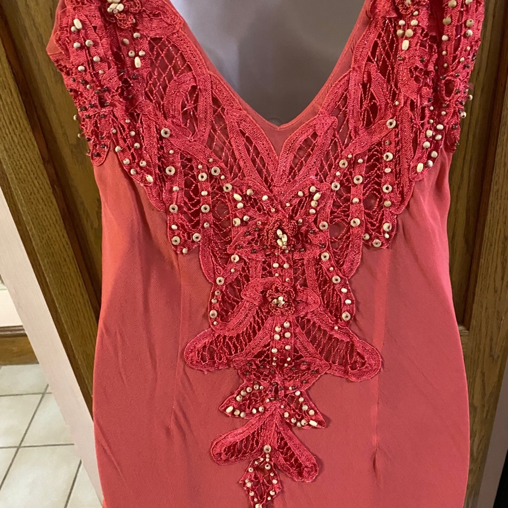 Cache coral spaghetti strap asymmetrical dress Size 10 - 12 - Picture 5 of 6